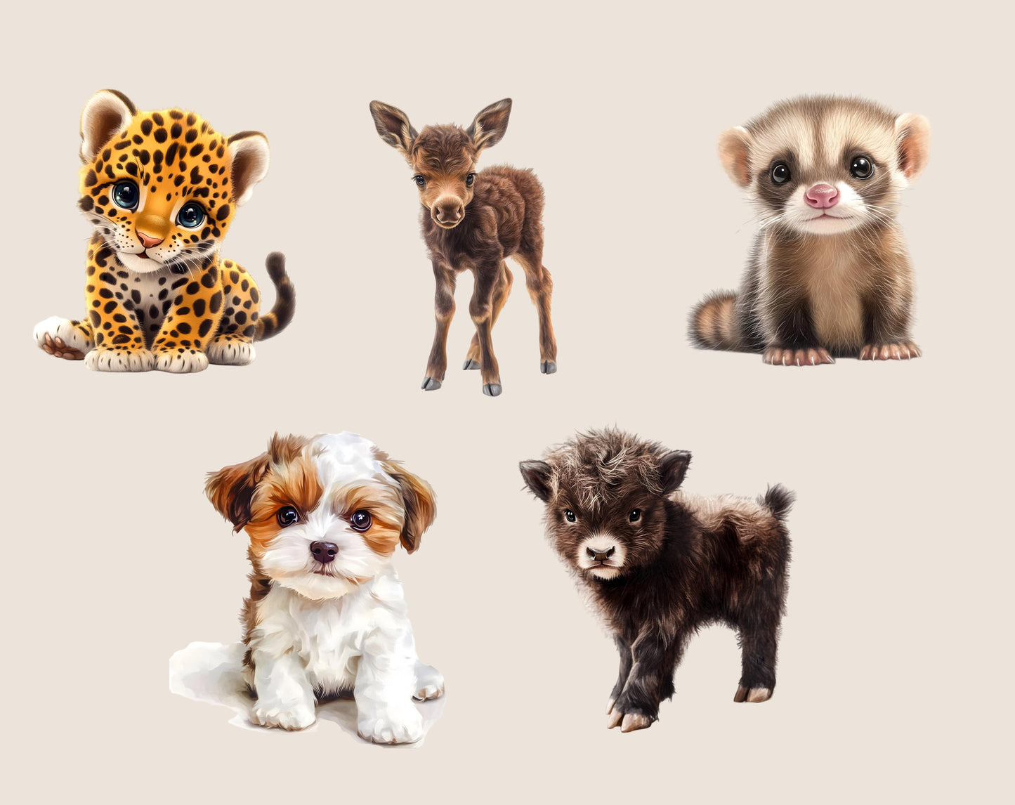 Watercolor Baby Animal Clipart Bundle, Nursery Art (PNG Digital Download)