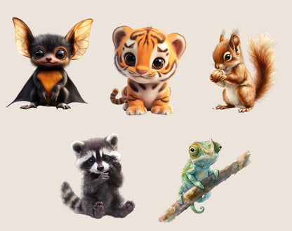 Watercolor Baby Animal Clipart Bundle, Nursery Art (PNG Digital Download)