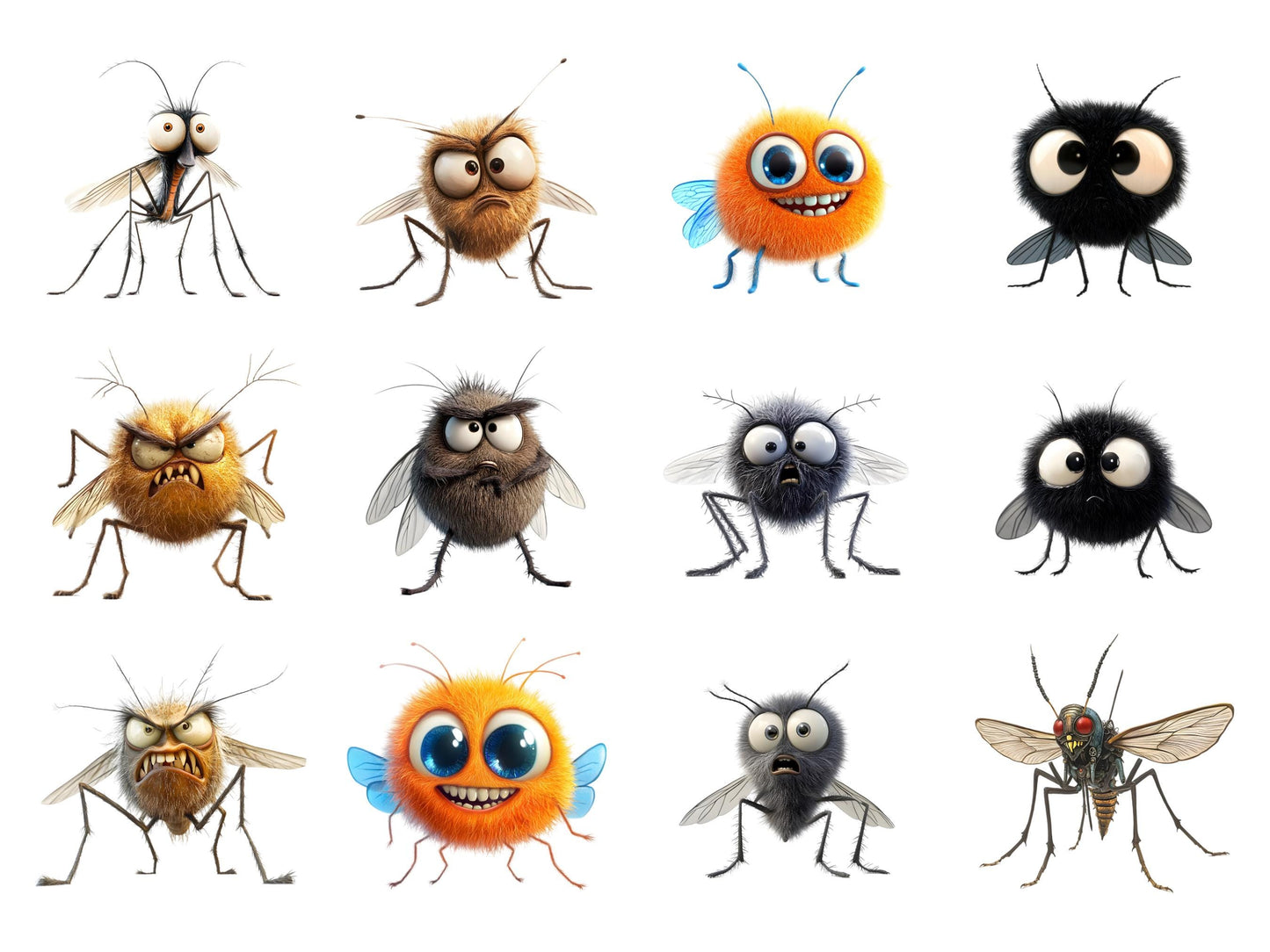 Lustige Mücken-Cliparts (PNG-Bundle), Niedliche Mücken-Cliparts (PNG), Skurrile Mücken-Cliparts (Aquarell), Skurrile Insekten-Cliparts (PNG-Bundle)