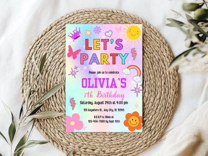 Regenbogen-Geburtstagseinladung | Bearbeitbare Partyeinladungsvorlage (PDF)