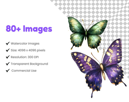 Watercolor Butterfly Clipart Bundle, Rainbow & Neon PNG (Digital Download)