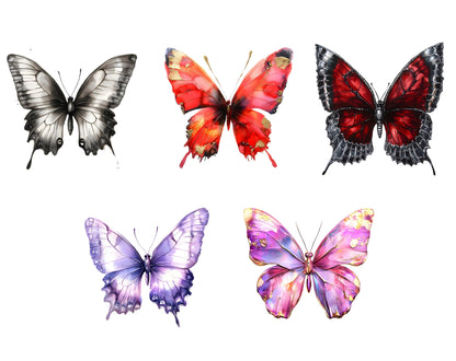 Watercolor Butterfly Clipart Bundle, Rainbow & Neon PNG (Digital Download)
