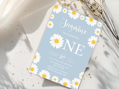Daisy First Birthday Invitation: Editable Flower Party Invite (Digital Download)