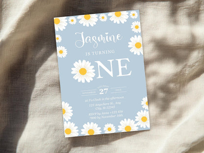 Daisy First Birthday Invitation: Editable Flower Party Invite (Digital Download)
