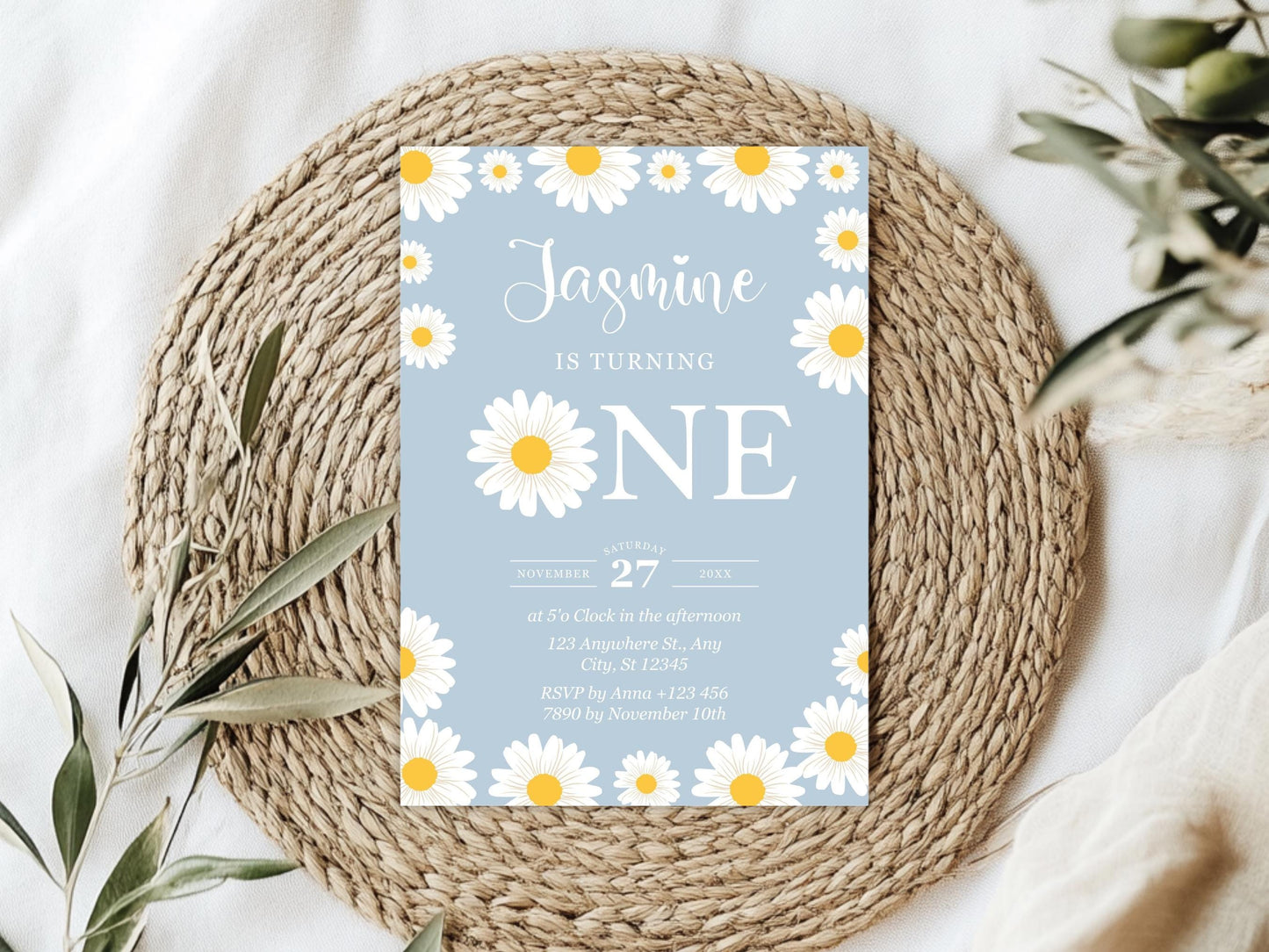 Daisy First Birthday Invitation: Editable Flower Party Invite (Digital Download)