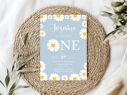 Daisy First Birthday Invitation: Editable Flower Party Invite (Digital Download)