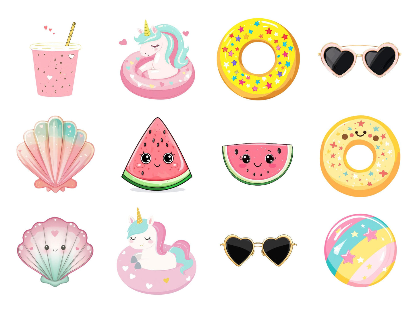 Summer Vibes Clipart png Bundle, Summer Clipart png, Watercolor Beach Clipart, Watercolor Pool Party Clipart, Vacation Clipart png Bundle