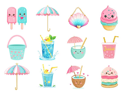 Summer Vibes Clipart png Bundle, Summer Clipart png, Watercolor Beach Clipart, Watercolor Pool Party Clipart, Vacation Clipart png Bundle