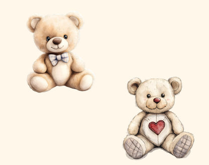 Aquarell-Teddybär-Clipart-Bundle, Kinderzimmerkunst (PNG, digitaler Download)