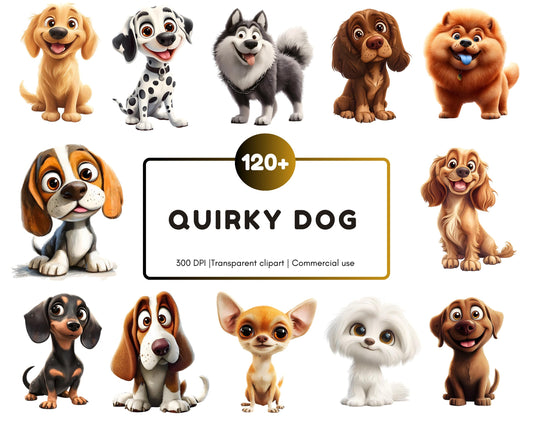 Quirky Dog Clipart Bundle png, Quirky Dog png, Dog Breeds Clipart, Whimsy Dog Clipart, Cute Dog Clipart, Pet Clipart, Pet High Quality png