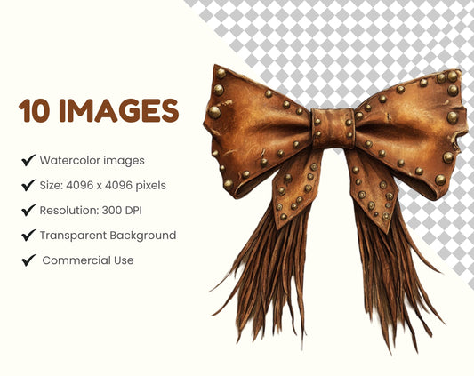 Cowgirl Bow Clipart Bundle png, Western Cowgirl Bow Clipart, Howdy Brown Bow Clipart, Coquette Bow png, Watercolor Bow Clipart