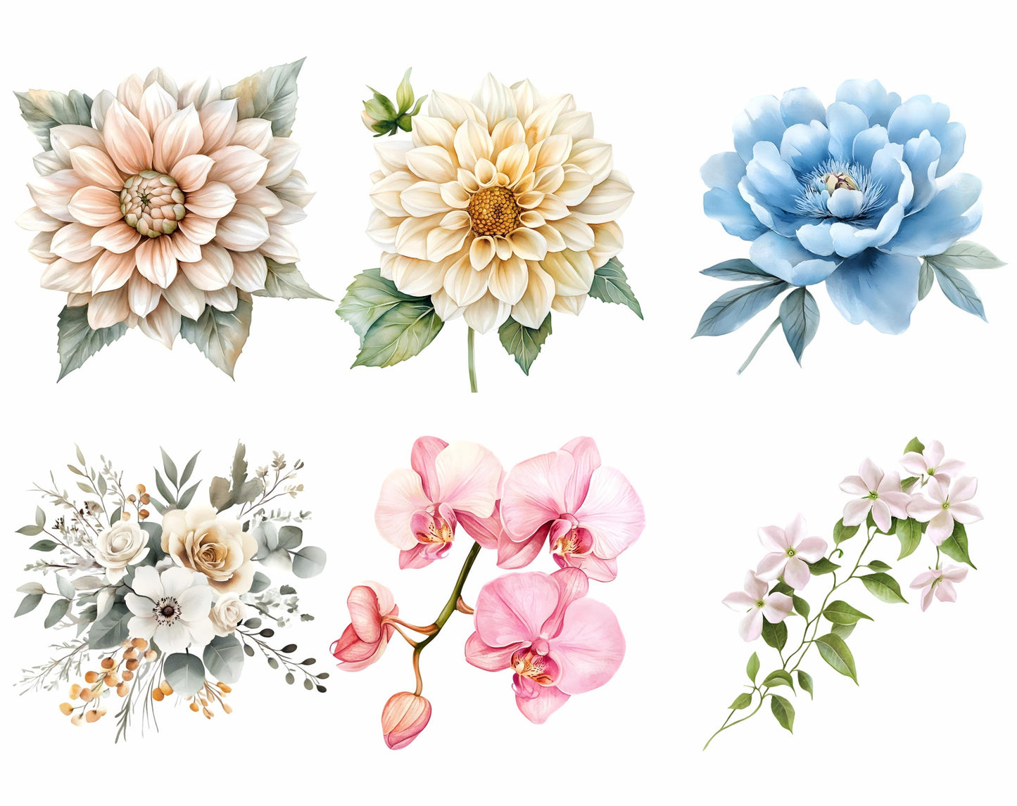 Watercolor Wedding Flower Clipart PNG Bundle (Digital Download)