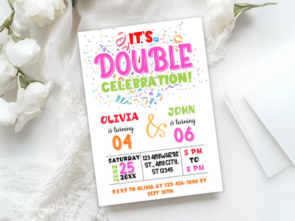 Editable Joint Birthday Invitation Template: Double Celebration (PDF)