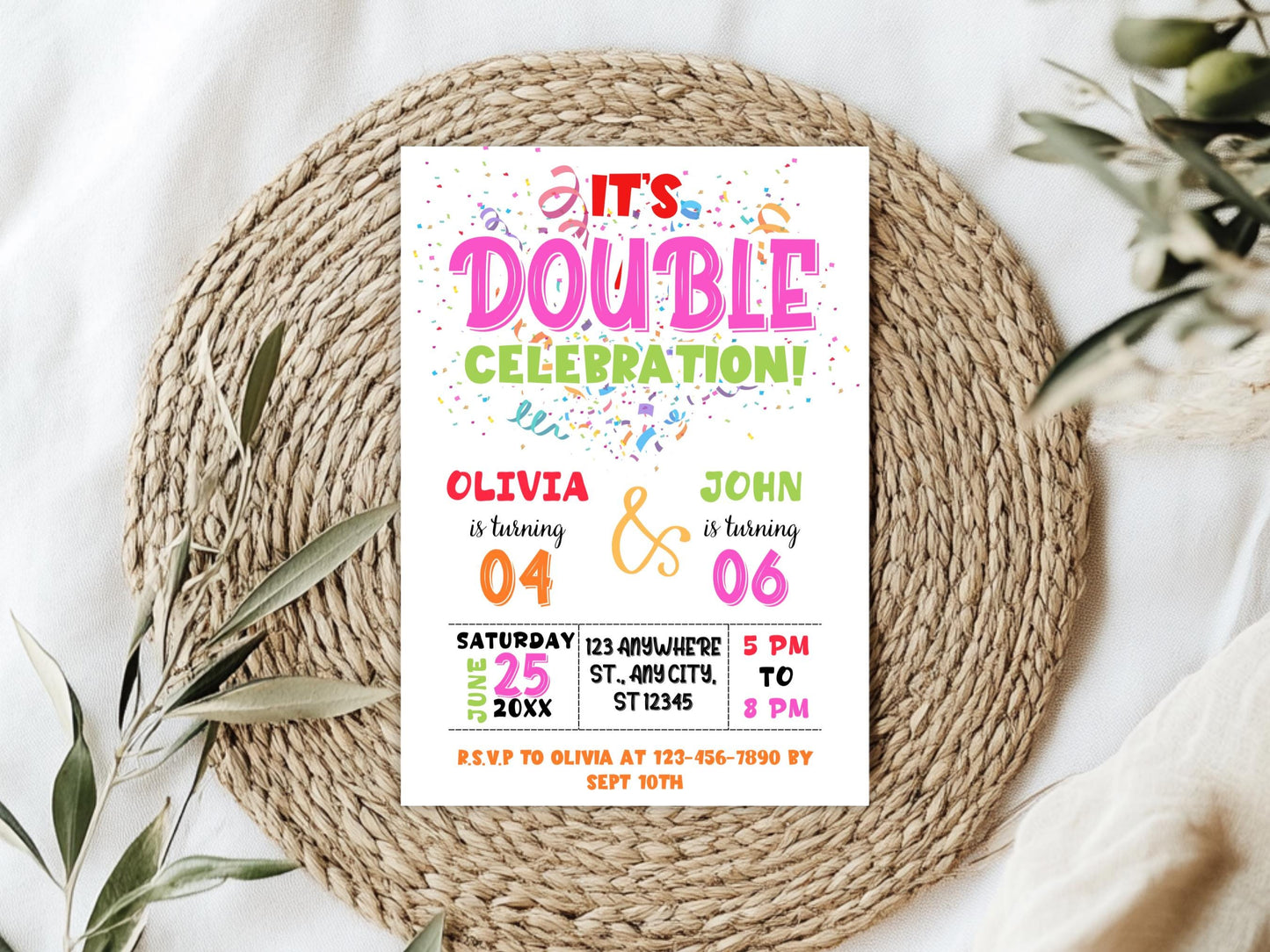 Editable Joint Birthday Invitation Template: Double Celebration (PDF)