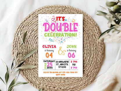 Editable Joint Birthday Invitation Template: Double Celebration (PDF)