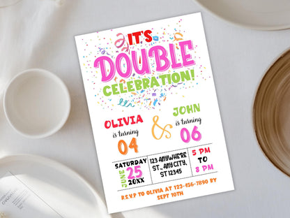 Editable Joint Birthday Invitation Template: Double Celebration (PDF)