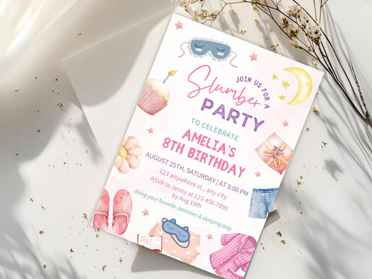 Slumber Party Invitation: Pink Spa Birthday, Tween Sleepover (Digital Download)