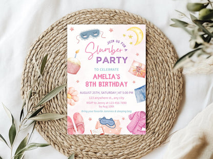 Slumber Party Invitation: Pink Spa Birthday, Tween Sleepover (Digital Download)