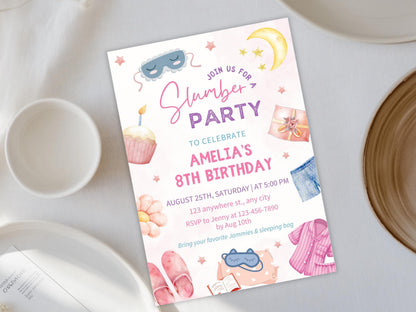 Slumber Party Invitation: Pink Spa Birthday, Tween Sleepover (Digital Download)