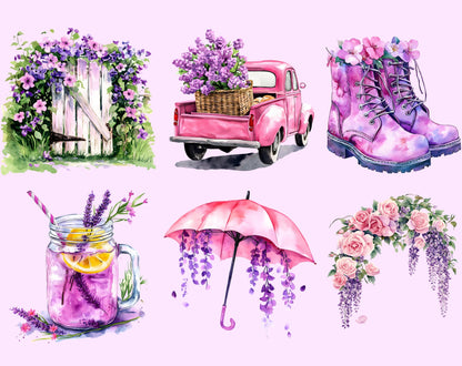 Aquarell-Frühlingsblumen-Clipart-Paket (Digitaler Download)