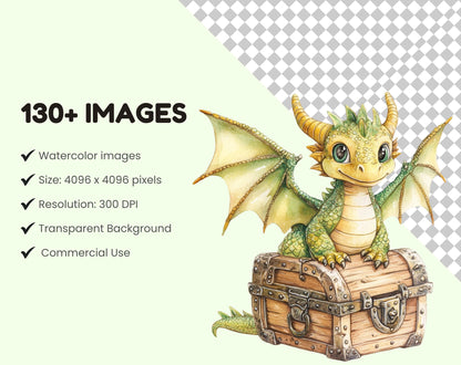 Watercolor Dragon Clipart Bundle, Fairy Tale Dragons (PNG)