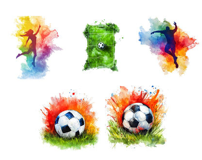 Watercolor Football Clipart Bundle, High Resolution PNG (Digital Download)