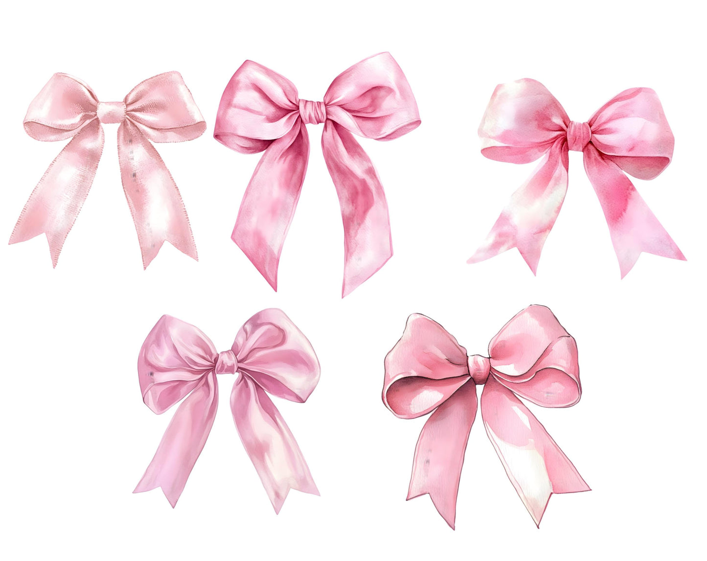 Pink Coquette Bow Clipart Bundle, Watercolor Pink Bow Ribbon Clipart, Coquette Bow png, Bow Ribbon Clipart, Pink Bow png, Bow Clipart