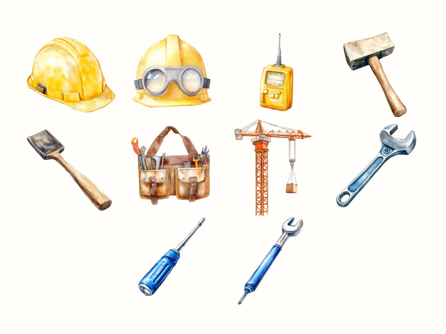 Baustellen-Clipart-Paket, Baustellenfahrzeug-Clipart-PNG-Paket, Fahrzeug-Clipart, Baustellen-LKW-Clipart, Aquarell-Fahrzeug