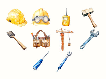 Baustellen-Clipart-Paket, Baustellenfahrzeug-Clipart-PNG-Paket, Fahrzeug-Clipart, Baustellen-LKW-Clipart, Aquarell-Fahrzeug