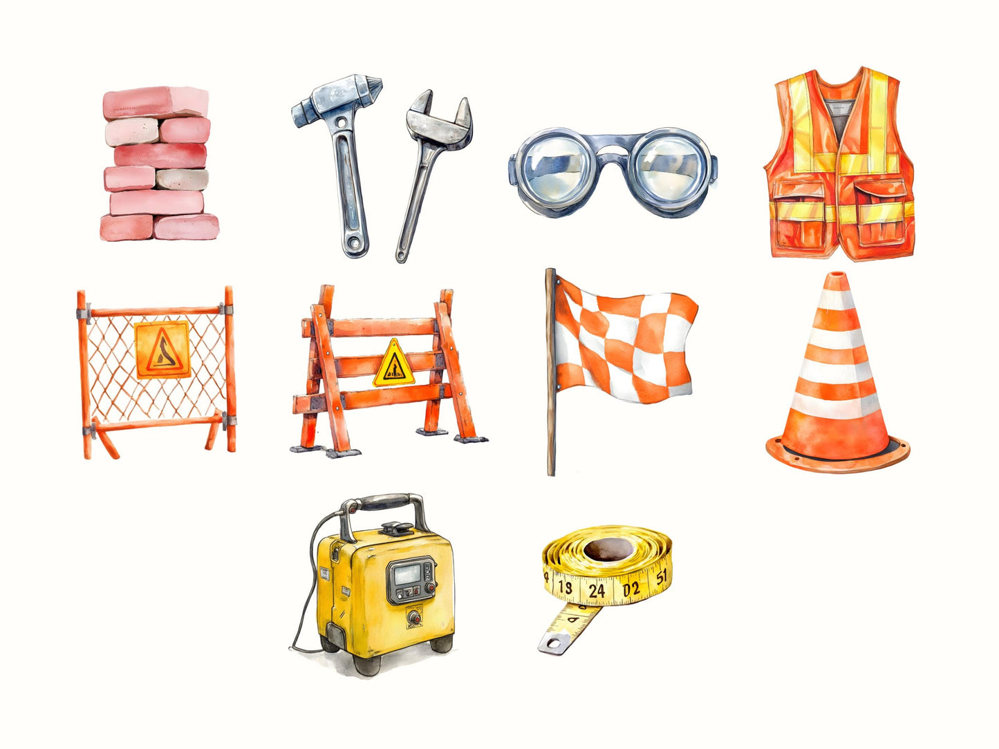 Baustellen-Clipart-Paket, Baustellenfahrzeug-Clipart-PNG-Paket, Fahrzeug-Clipart, Baustellen-LKW-Clipart, Aquarell-Fahrzeug