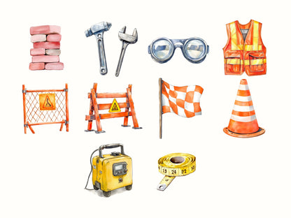 Baustellen-Clipart-Paket, Baustellenfahrzeug-Clipart-PNG-Paket, Fahrzeug-Clipart, Baustellen-LKW-Clipart, Aquarell-Fahrzeug