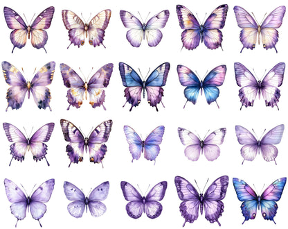 Purple Watercolor Butterfly Clipart Bundle (PNG)