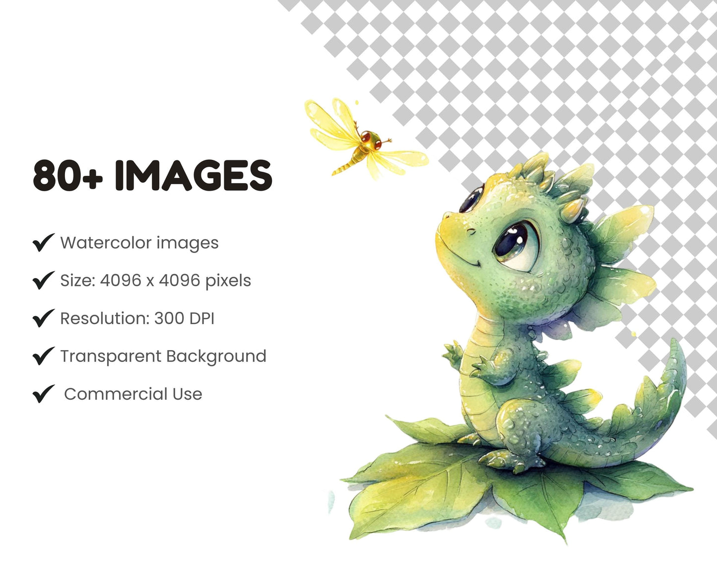 Watercolor Baby Dragon Clipart Bundle, Fairytale Graphics (Digital Download)