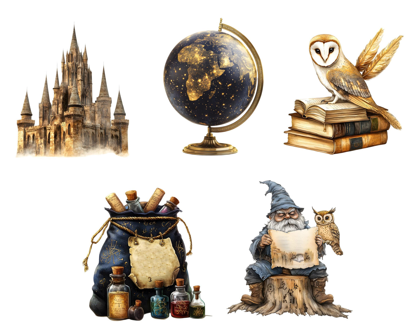 108 Watercolor Wizard School Clipart Bundle, Wizard School Clipart, Magic Wizard Clipart png, Magic School Clipart High Quality png