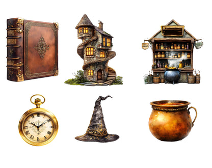 108 Watercolor Wizard School Clipart Bundle, Wizard School Clipart, Magic Wizard Clipart png, Magic School Clipart High Quality png