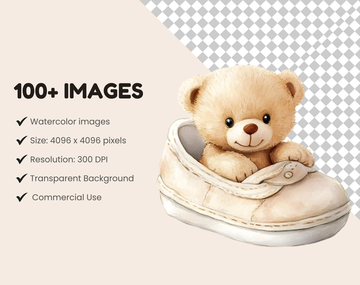 Beige Teddy Bear Clipart Bundle, Baby Shower PNG (Digital Download)