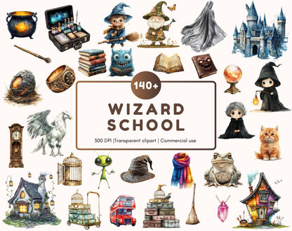 Watercolor Wizard School Clipart Bundle (Digital Download)