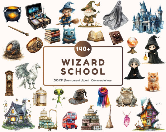 Watercolor Wizard School Clipart Bundle (Digital Download)