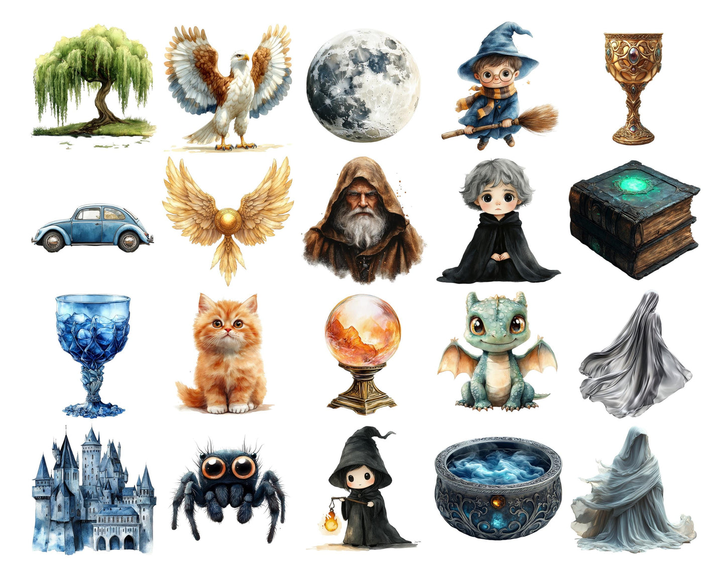 Watercolor Wizard School Clipart Bundle (Digital Download)