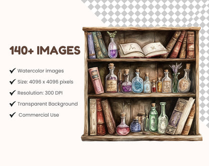 Watercolor Wizard School Clipart Bundle (Digital Download)