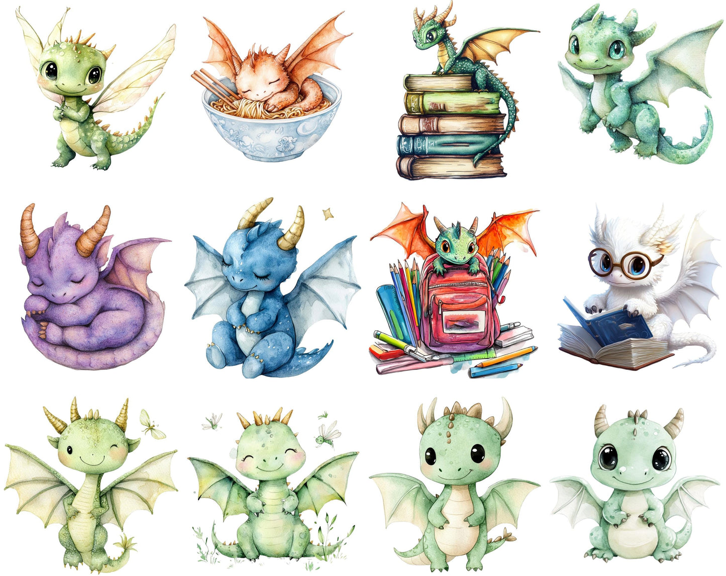 Watercolor Dragon Clipart png Bundle, Cute Dragon Clipart, Dragon Clipart png, Boys Clipart, Baby Shower Clipart, Nursery Clipart