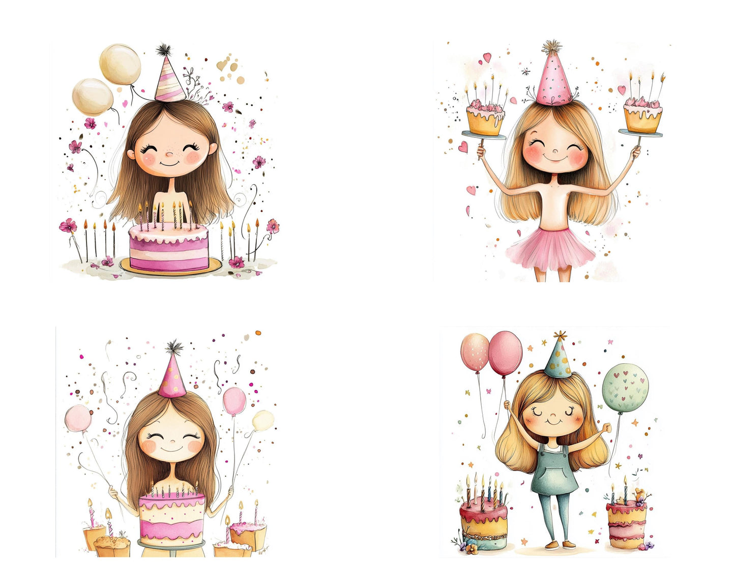 Quirky Birthday Girl Clipart Bundle (PNG Digital Download)
