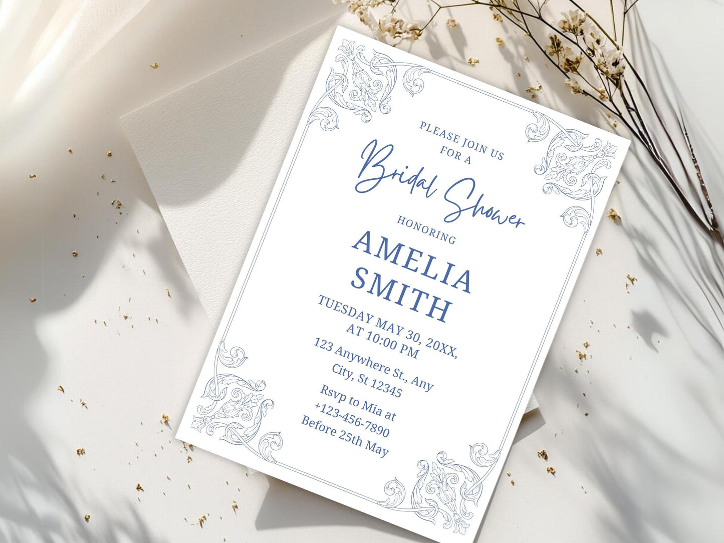 Floral Bridal Shower Invitation Template: Wildflower Design (PDF)