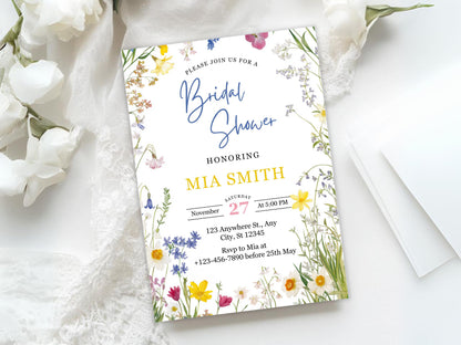 Wildflower Bridal Shower Invitation Template: Editable Floral Design (PDF)