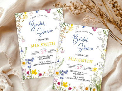 Wildflower Bridal Shower Invitation Template: Editable Floral Design (PDF)
