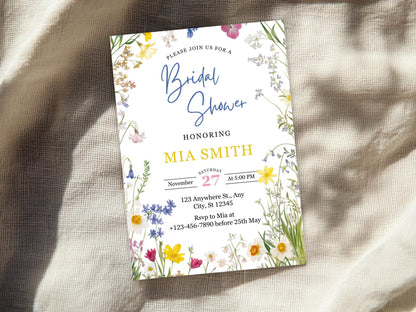 Wildflower Bridal Shower Invitation Template: Editable Floral Design (PDF)