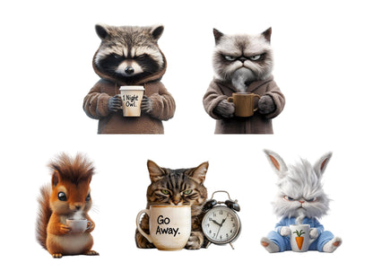 25 Grumpy Coffee Animal Clipart Bundle, Grumpy Coffee Animal png, Quirky Animal Clipart, Grumpy Animal Clipart png, Cute Animal Clipart