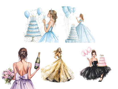 Watercolor Birthday Girl Clipart Bundle Birthday Girl Clipart png, Quirky Birthday Girl Clipart, Birthday Clipart png, Printable Clipart png