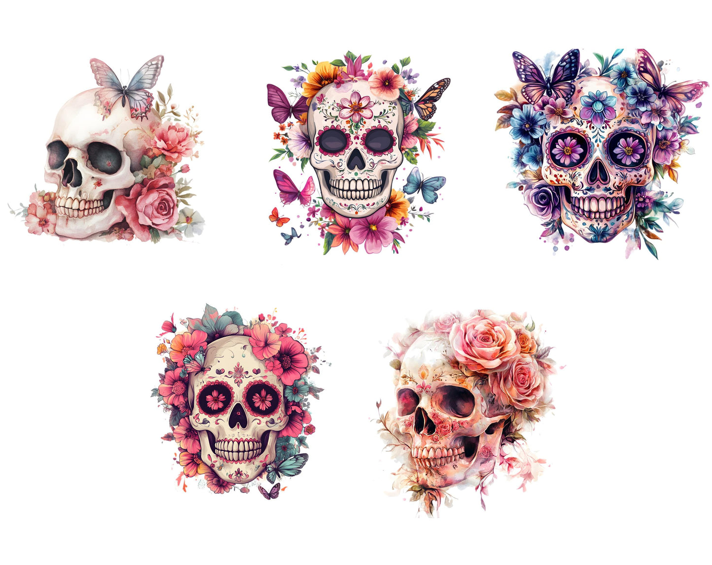 Floral Skull Clipart Bundle, High-Resolution PNG (4096x4096px)