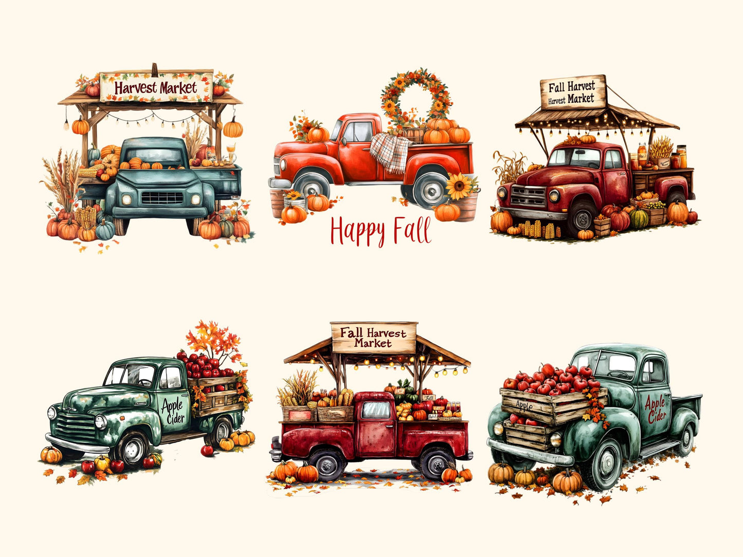 DIY Download Fall Truck Clipart Bundle